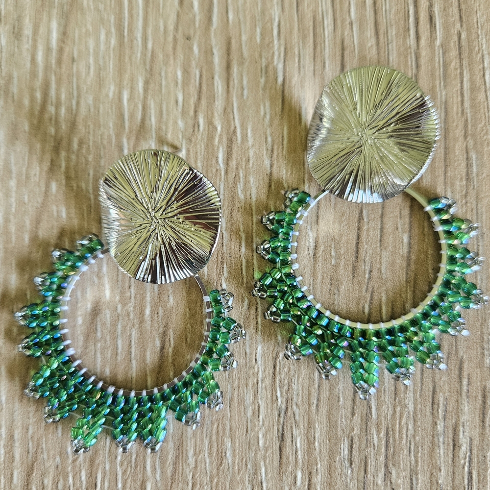 Elegant Green and Silver Beaded Earrings